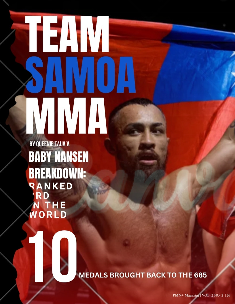 A Team Samoa MMA fighter draped in the Samoan flag after GAMMA Worldwide 2024