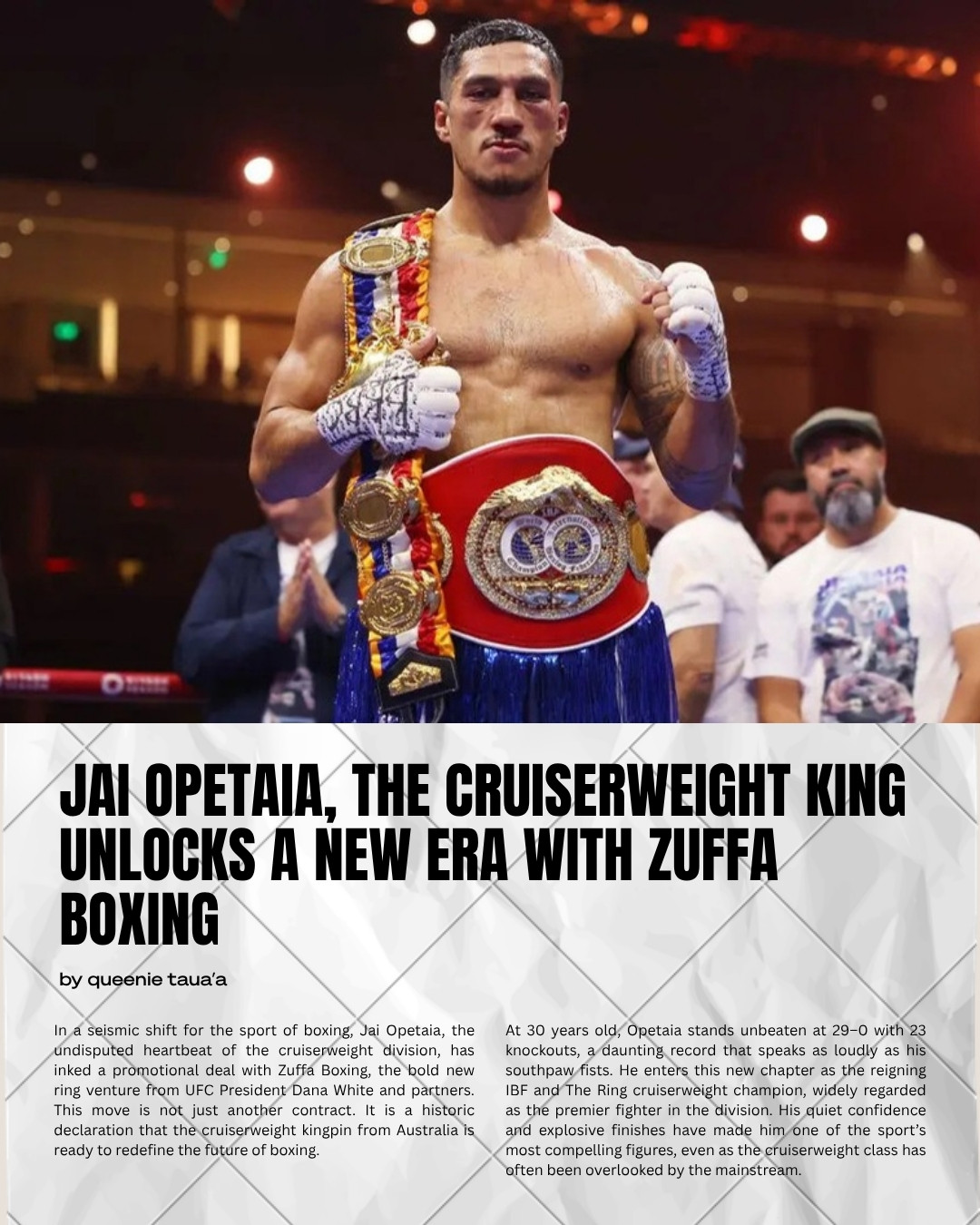 Jai Opetaia with his cruiserweight championship belts