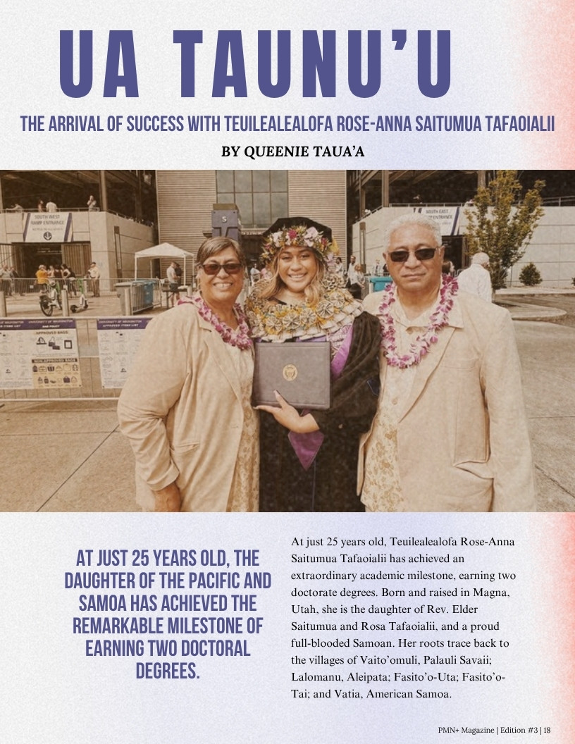 Teuilealealofa Rose-Anna Saitumua Tafaoialii with her parents at graduation