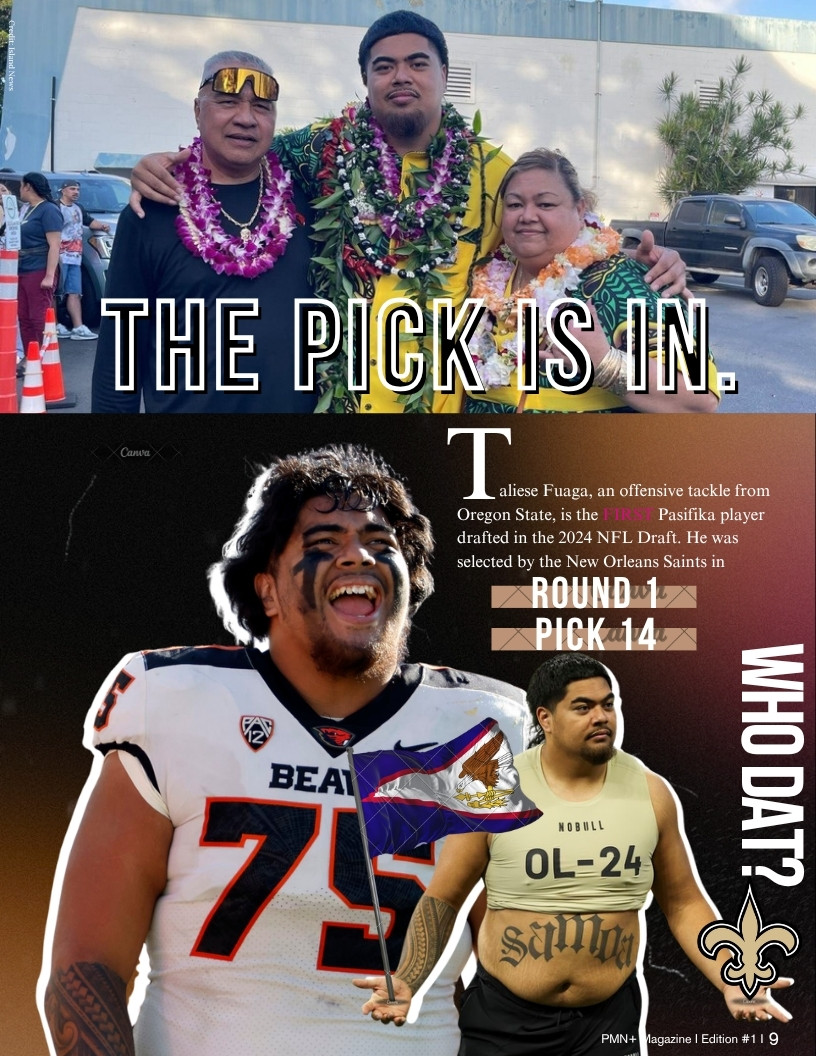 Taliese Fuaga, the first Pasifika player drafted in the 2024 NFL Draft
