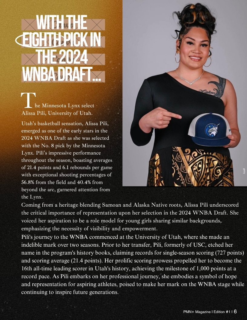 Alissa Pili, selected No. 8 by the Minnesota Lynx in the 2024 WNBA Draft