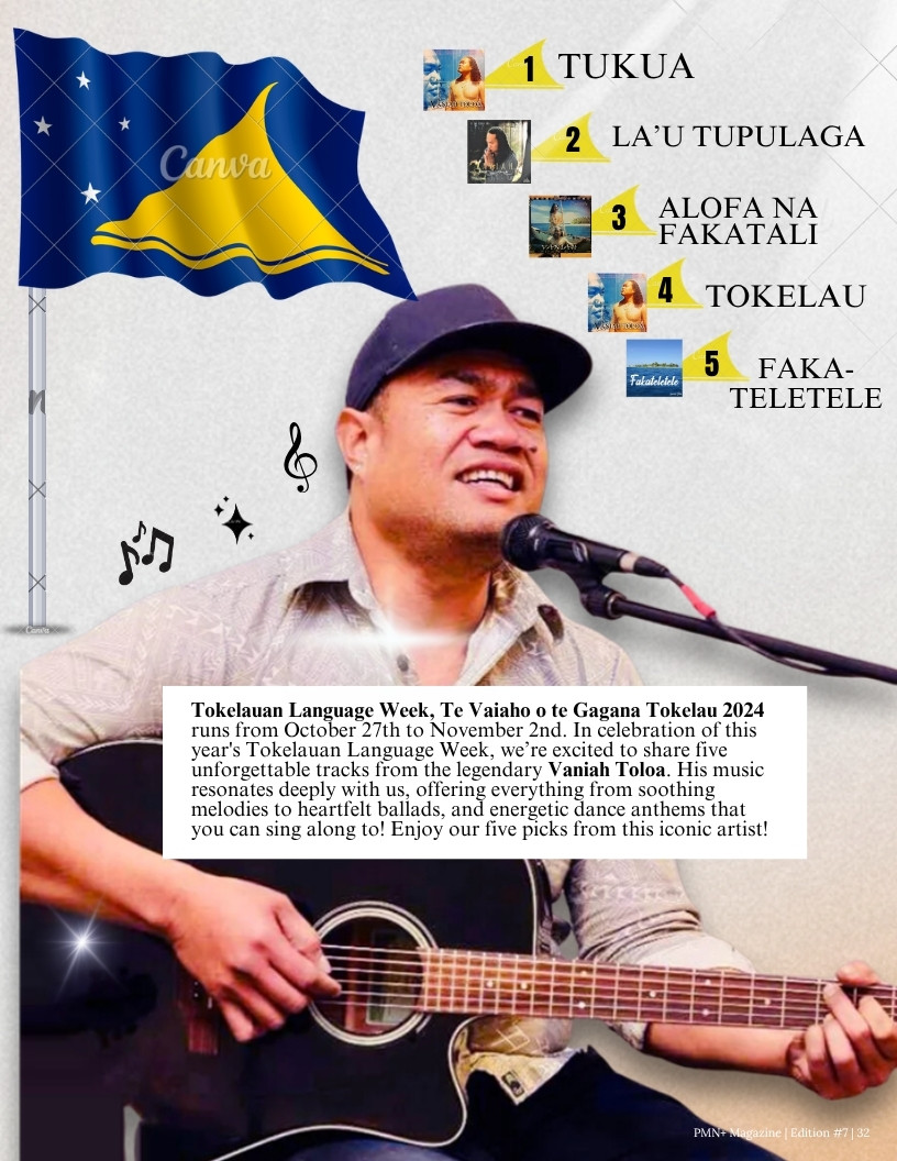 Vaniah Toloa performing, with the flag of Tokelau